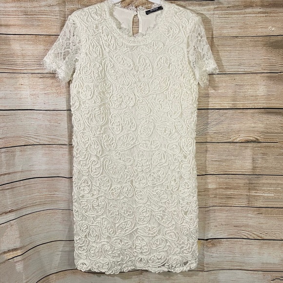 ZARA lace embroidered short white/ivory dress Size Small - Picture 2 of 8